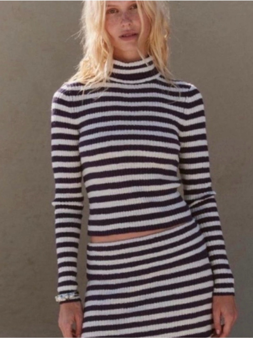 Free People Super Stripe Sweater Ribbed Turtleneck Stretch Knit Medium